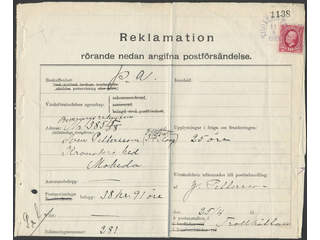 Sweden. Facit 54 on cover, 10 öre on 'Reklamation' regarding a missing money order, …