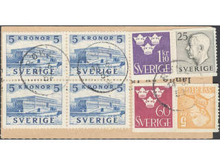 Sweden. Facit 332BC, etc. on cover, 1941 The Royal Castle 5 Kr blue, two pairs 3+4 in …