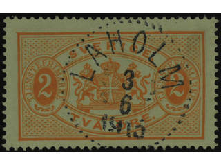 Sweden. Official Facit Tj11 used , 2 öre orange, perf 13. EXCELLENT cancellation LAHOLM …