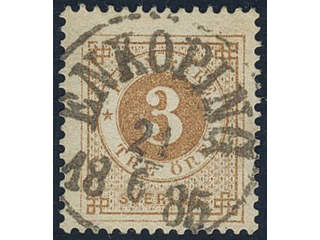 Sweden, Sverige, Sverige, Sverige. Facit 28h used, 3 öre yellowish orange-brown, …