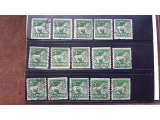 Sweden. Facit 143Acc used , 5 öre green vertical perf 9 type II with inverted wmk lines, …