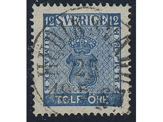 Sweden. Facit 9c3 used, 12 öre blue, perforation of 1865. EXCELLENT cancellation …