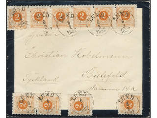 Sweden. Facit 40c on cover, 2 öre reddish orange in ten copies including strip of 6 on …