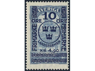 Sweden, Sverige, Sverige, Sverige. Facit 125 ★★, 1916 Landstorm II 10+4,90 / 5 kr blue. …