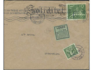 Sweden. Facit 212, 144A cover , 10 öre on insufficiently prepaid cover sent from …