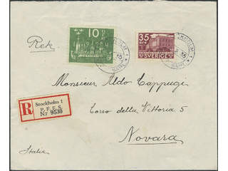 Sweden. Facit 197, 244 cover , 10+35 öre on registered cover sent from STOCKHOLM 1 …