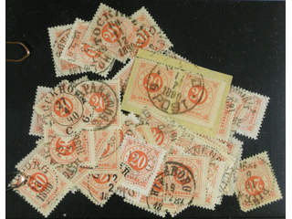 Sweden. Facit 46 used , 20 öre red, one hundred used copies. Shades, varieties, …