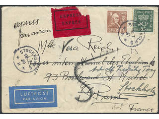 Sweden. Facit 166, 321A cover , 15+85 öre on special delivery covery sent from STOCKHOLM …