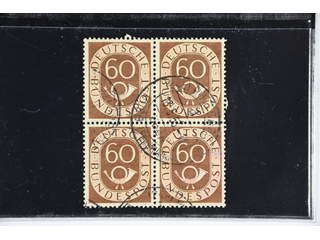 Germany GFR (BRD). Michel 135 used , 1951 Posthorn 60 pfg sienna. In block of four, EUR …