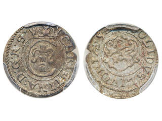 Coins, Swedish possessions, Livonia. Kristina, SB 11, 1 solidus 1652. Graded by PCGS as …