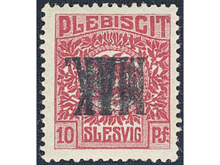Denmark Schleswig. Facit 4 or Scott 4 ★★ , 1920 Lion and Landscape 10 pf red perforated, …