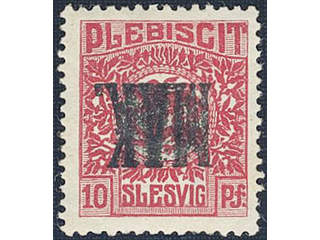 Denmark Schleswig. Facit 4 or Scott 4 ★★ , 1920 Lion and Landscape 10 pf red perforated, …