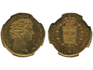 Coins, Sweden. Karl XIV Johan, SM 17, 1 dukat 1822. Sole finest graded by NGC as MS63. …