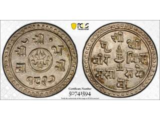 Nepal Prithri Bir Bikram Shah (1881-1911) 1/4 mohar 1905, UNC, PCGS MS65