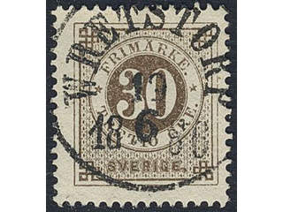 Sweden. Facit 35j used , 30 öre oliveish yellow-brown. EXCELLENT cancellation WRETSTORP …