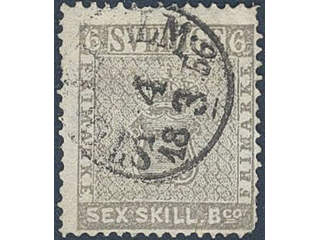 Sweden. Facit 3a1 used , 6 skill grey on thin paper. Cancelled STOCKHOLM 4.3.1856. Thin …