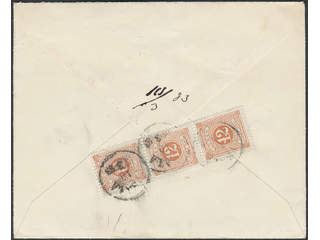 Sweden. Postage due Facit L15, F32b on cover, 3×12 öre in strip of three as postage due …
