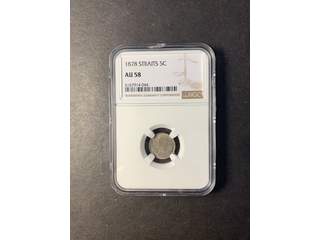 Straits Settlements Queen Victoria (1837-1901) 5 cents 1878, XF-UNC, tonad NGC AU58