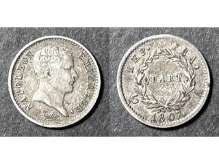 Frankrike Napoleon Bonaparte (1799-1814) 1/4 francs 1807 A, XF