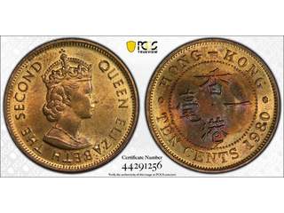 Hongkong Queen Elizabeth II (1952-1997) 10 cents 1980, AU/UNC, PCGS MS63
