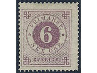 Sweden. Facit 20k ★, 6 öre red-lilac. Fresh example with opinion (shade) by O.P. SEK 3500