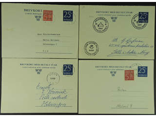 Sweden. Postal stationery, double postcard Facit bKd34 , Reply-paid postcard 25+25 öre, …