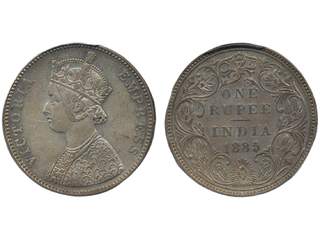 Coins, India. Queen Victoria (1837-1901), KM 492, 1 rupee 1885. Bombay mint. Graded by …