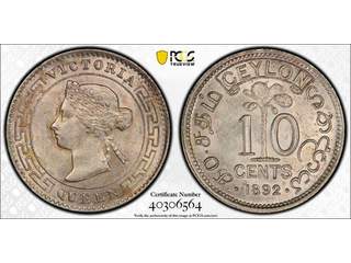 Ceylon Queen Victoria (1837-1901) 10 cents 1892, UNC, PCGS MS64