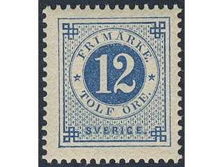 Sweden. Facit 32h ★★, 12 öre dark blue–light blue on calendered paper. Very fine and …