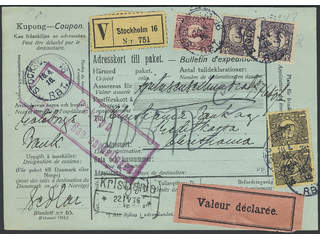 Sweden. Facit 77, 81, 89 cover , 8+2x35 öre + 2x1 kr on address card sent from STOCKHOLM …