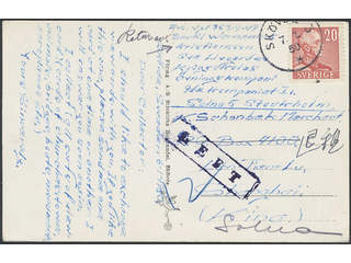 China Incoming mail. Michel 276A cover , Sweden. 20 öre on postcard sent from SKÖVDE 3 …