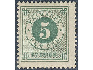 Sweden. Facit 43d ★★ , 5 öre dark green on yellowish paper. SEK 1500