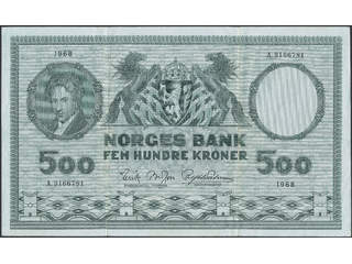 Banknotes, Norway. Pick 34d, 500 kroner 1968. A3166781. 1/1+.
