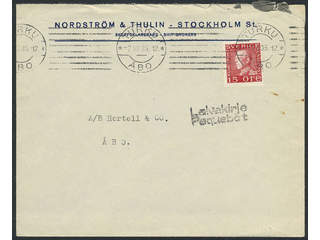 Sweden. Facit 177A. FINLAND. Finnish cancellations TURKU ÅBO 7.VII.35 and LAIVAKIRJE …