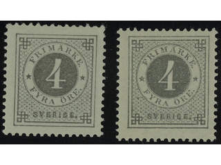 Sweden. Facit 42 ★ , 4 öre grey in two copies. SEK 500
