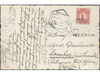 Sweden. Facit 82 cover , 10 öre on postcard sent from ÖREBRO 1 31.8.20 to Angola. …