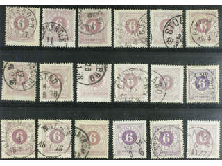 Sweden. Facit 20 used , 6 öre violet. 6 öre violet, eighteen used copies. Shades, …