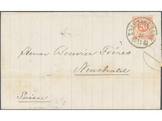 Sweden. Facit 33b cover , 20 öre orange-red on cover of lowest rate, sent to Switzerland …