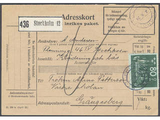 Sweden. Facit 207 on cover, 80 öre on address card for parcel sent from STOCKHOLM 12 …