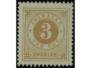 Sweden. Facit 28 ★ , 3 öre brown. Very fine–superb. SEK 1100