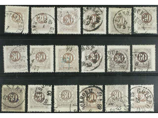 Sweden. Facit 25 used , 30 öre brown. 30 öre brown, eighteen used copies. Shades, …