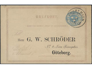 Sweden. Postal stationery, Single postcard, Facit bKe1AIb, "Schröder" card 12 öre sent …
