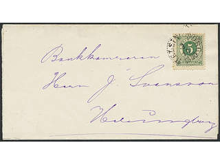 Sweden. Facit 43 cover , 5 öre on local cover sent within HELSINGBORG 3.10.1890.
