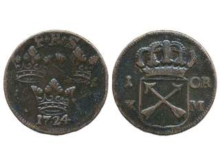 Coins, Sweden. Fredrik I, SM 346a, 1 öre KM 1724. 4.20 g. V-shaped arrows, broad shield. …