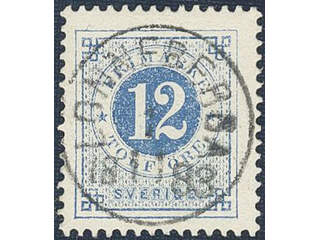 Sweden. Facit 32g used , 12 öre dark blue - light blue on soft paper. EXCELLENT …