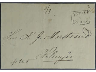 Sweden. Foreign-related cover. Denmark. Letter sent from YSTAD 7.9.1846 (type 1) to …