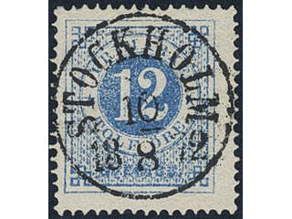 Sweden, Sverige, Sverige, Sverige. Facit 21e used, 12 öre ultramarine-blue on ordinary …