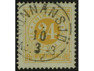 Sweden. Facit 34e used , 24 öre dull yellow-orange. EXCELLENT cancellation SUNNANSJÖ …
