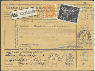 Sweden. Facit 217, 168 cover , 35 öre + 1 kr on address card for cash on delivery parcel …