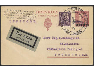 Sweden. Air mail cover Facit 136, 153, bKe28 , 10/3+20 öre on postcard 10/15 öre …
